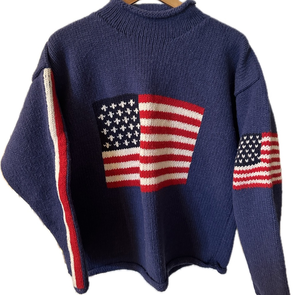 Hand made American flag sweater 100% wool. Approx size L/XL uni/womens July 4th